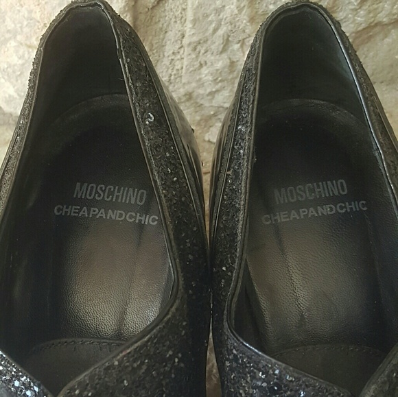 Black Mochino Patent Leather Satin  Pave Bow Shoes - Picture 8 of 8